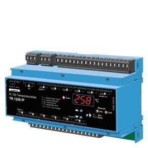 Blauer Industrie-Temperaturregler mit digitaler Anzeige, die 25,8°C anzeigt, und Anschlussblöcken oben und unten