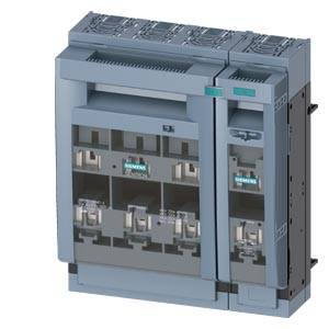 Graues Siemens-Elektroschutzschalter-Panel mit durchsichtiger Front, die interne Schalterkomponenten zeigt.