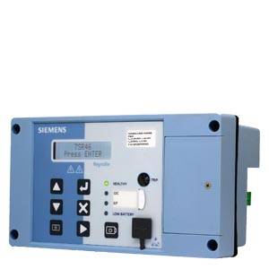 Blaues Siemens-Industrie-Bedienfeld mit kleinem Display, Pfeiltasten und Funktionstasten, Anzeigelampen und einem Seitenfach.
