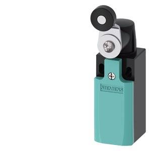 Siemens-Endschalter mit Rollenhebelbetätiger, gezeigt auf einfachem weißem Hintergrund.