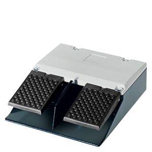 Fußschalter mit zwei Pedalen mit zwei strukturierten schwarzen Pedalen auf einer Metallbasis