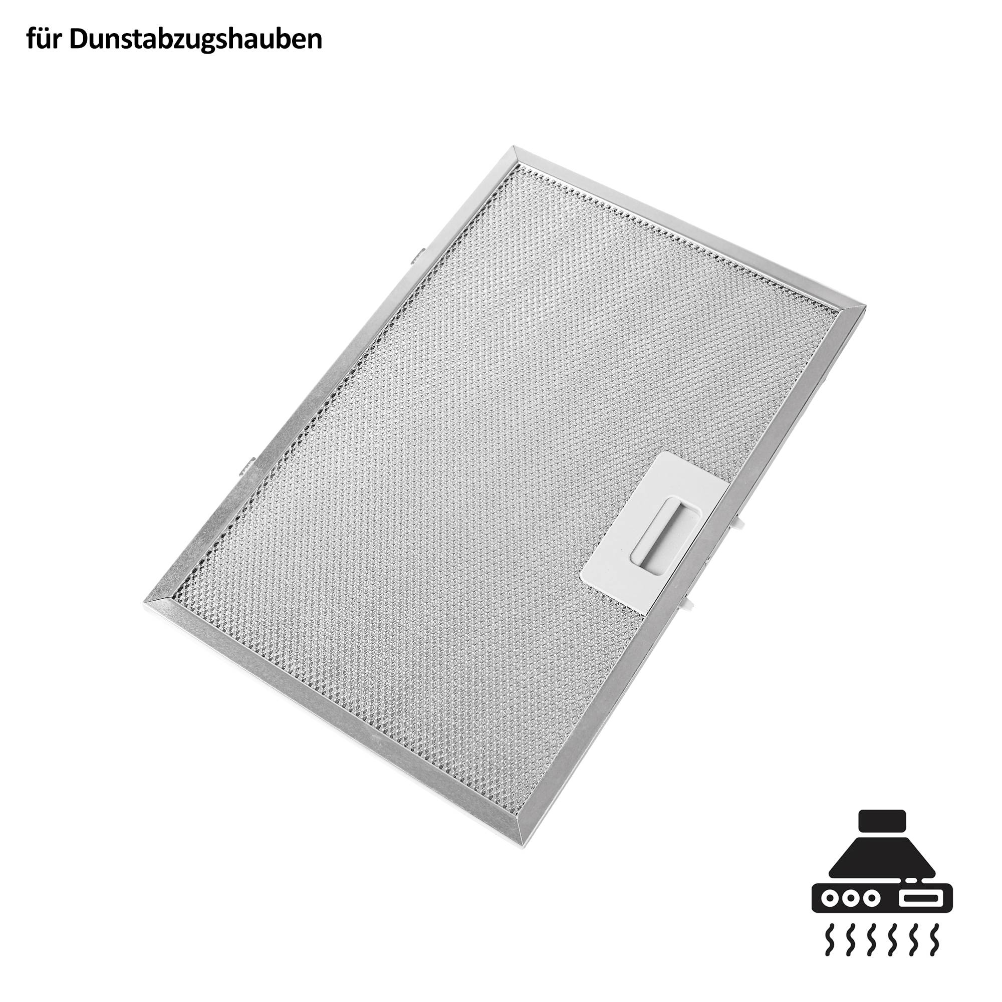 Metallisfettfilter für Dunstabzugshauben auf weißem Hintergrund gezeigt, mit der Bezeichnung „für Dunstabzugshauben