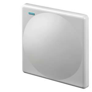 Weiße, an der Wand montierte quadratische Vorrichtung mit glatter abgerundeter Frontplatte, vor einem schlichten Hintergrund gezeigt.