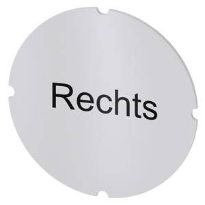 Kreisförmiges graues Etikett mit dem Wort „Rechts