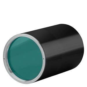 Schwarzes zylindrisches optisches Filter mit blaugrün getönter Glaslinse vorne, auf weißem Hintergrund dargestellt.