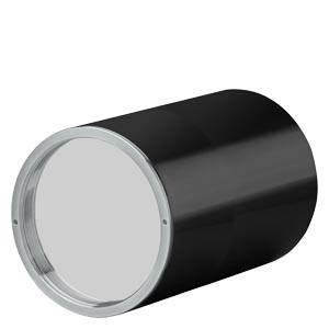 Schwarzer zylindrischer Metallbehälter mit einem silbernen runden Deckel, gezeigt auf einem schlichten weißen Hintergrund.