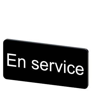 Schwarzes rundes Schild mit weißem Text „En service