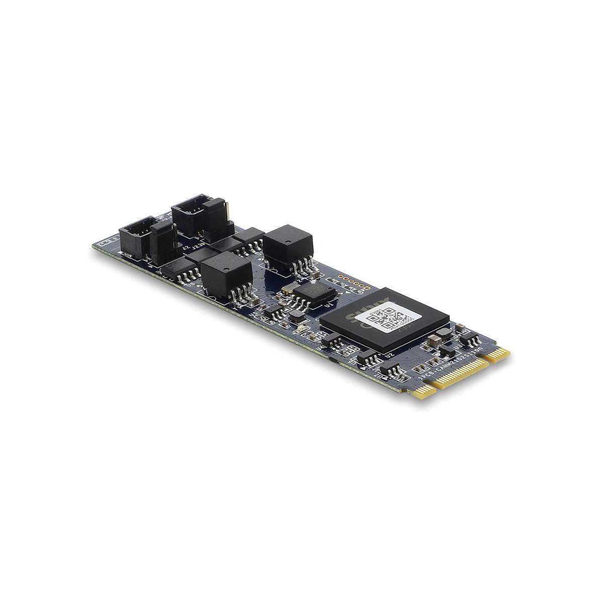 Einseitige elektronische Leiterplatte mit Steckverbindern und Chips auf weißem Hintergrund.