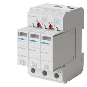 Weißes Siemens Elektroschutzschaltermodul mit drei vorderen Einheiten und roten Anzeigeknöpfen, dargestellt vor einfachem Hintergrund.