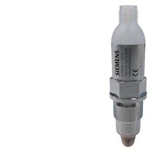 Ein Siemens-Industriesensor mit Metallgewinde und Stecker, isoliert vor weißem Hintergrund dargestellt.