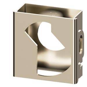 Beiges Metallwandmontageelement oder -gehäuse mit großer Ausnehmung und Seitenschlitz, dargestellt in einer produktgestalteten isolierten Ansicht.