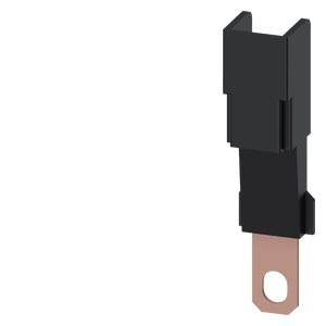 Schwarzer Elektrostecker mit Kupferkontaktfahne und Befestigungsloch, abgebildet auf weißem Untergrund.
