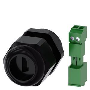 Schwarzer Panel-Stecker und grüne zweipolige Steckklemme auf weißem Hintergrund.