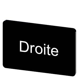 Schwarzes abgerundetes rechteckiges Schild mit dem französischen Wort „Droite