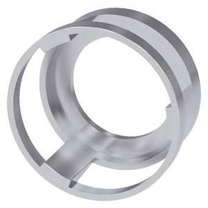 Silberner metallischer kreisförmiger Ring mit einer diagonalen inneren Strebe, dargestellt als isoliertes 3D-Produktbild auf weißem Hintergrund.