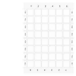 Leeres 6x8-Gitter oder Arbeitsblattvorlage mit leeren quadratischen Zellen und Zeilen-/Spaltenbeschriftungen.