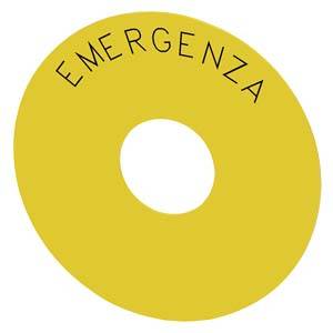 Gelber kreisförmiger Notfallknopf mit der Aufschrift „EMERGENZA