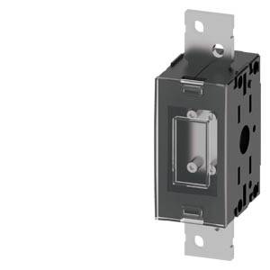 Schwarzes elektrisches Wandschalter-Gerät mit Metallmontagelaschen, dargestellt in einem Produktfoto auf weißem Hintergrund.