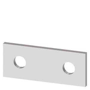 Weiße rechteckige Metallmontageplatte mit zwei kreisförmigen Löchern, dargestellt vor einem einfachen Hintergrund.