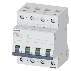 Siemens vierpoliger Miniatur-Leitungsschutzschalter, weißer DIN-Schienen-Elektrosicherheitsschalter mit vier Kippschaltern.