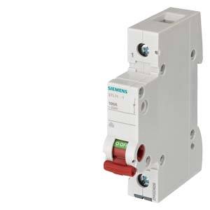 Siemens-Leitungsschutzschalter in Miniaturausführung mit rotem Ein-/Aus-Kippschalter, freigestellt auf weißem Hintergrund.
