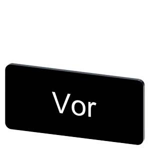Schwarzes abgerundetes Rechteck mit dem Wort 'Vor' in weißer Schrift.