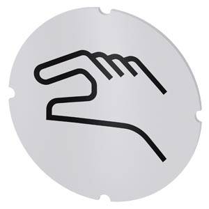Symbol einer Hand, die eine Kniff- oder Griffgeste in einem grauen Kreiszeichen macht.