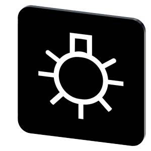 Schwarzes abgerundetes Quadrat-Symbol mit einem weißen Sonnensymbol, das wahrscheinlich Helligkeit oder Beleuchtungseinstellungen darstellt.