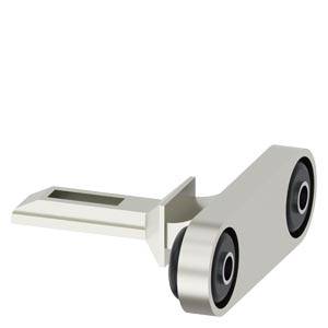 3D-Darstellung einer metallischen Rollrad-Baugruppe mit zwei kreisförmigen Rädern, die an einer flachen Halterung befestigt sind, auf weißem Hintergrund dargestellt.