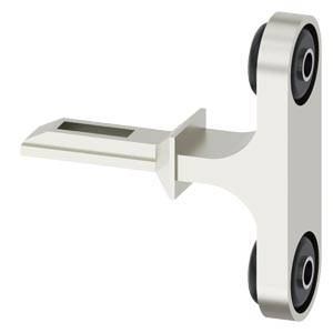 Metalltürriegel oder Schlagplatte mit einem Zweirollen-Fangmechanismus auf einer rechteckigen Halterung.