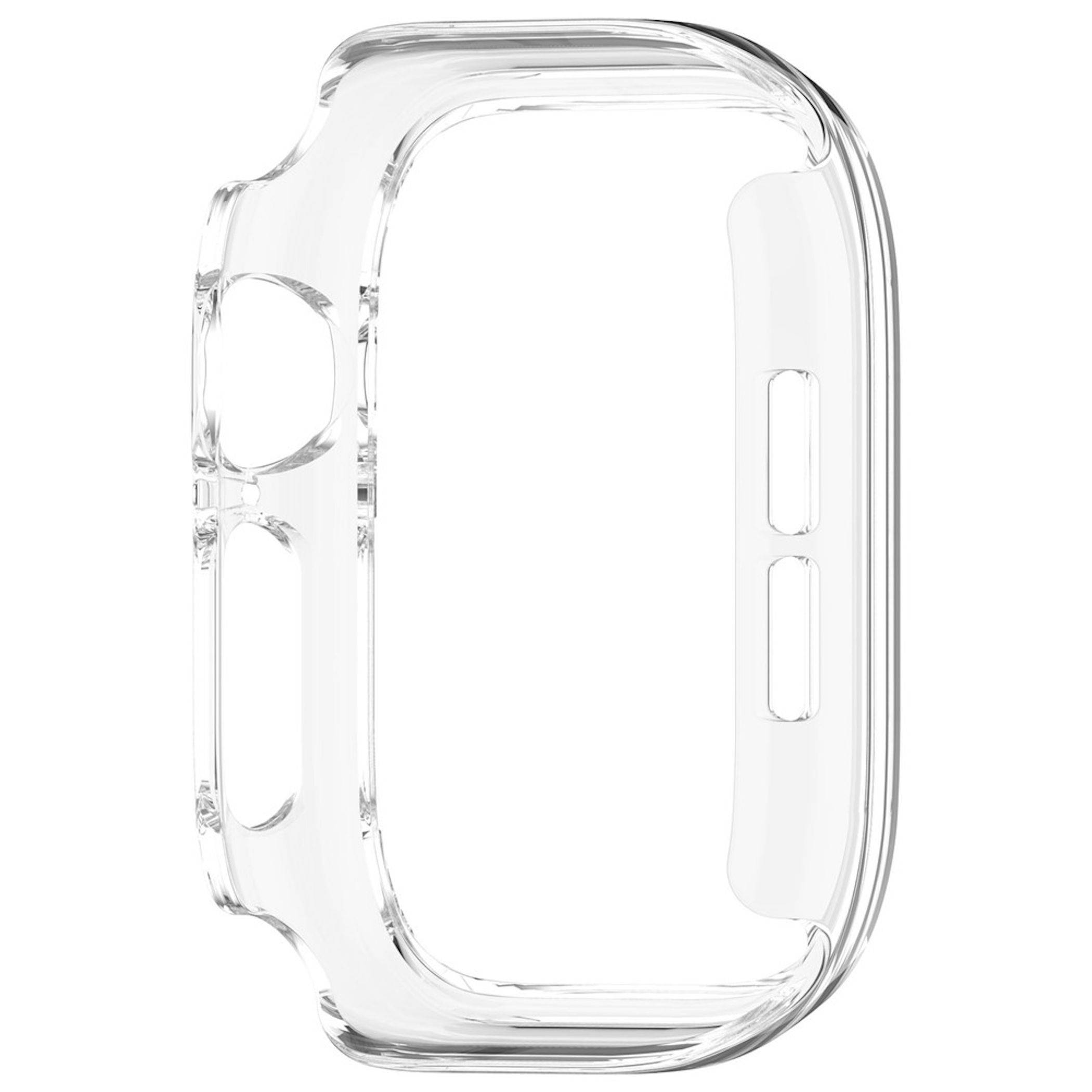 Transparente klare Schutzhülle für eine Smartwatch, gezeigt auf weißem Hintergrund.