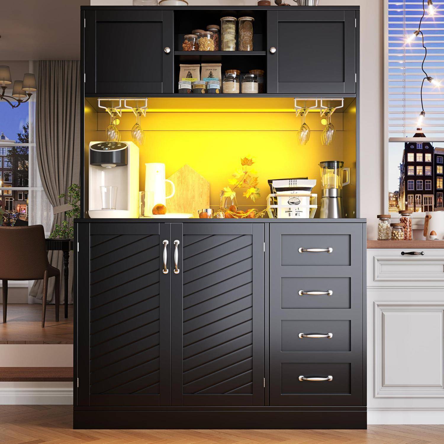 Küchenschrank 120x40x188cm Schwarz mit LED-Lichtleiste