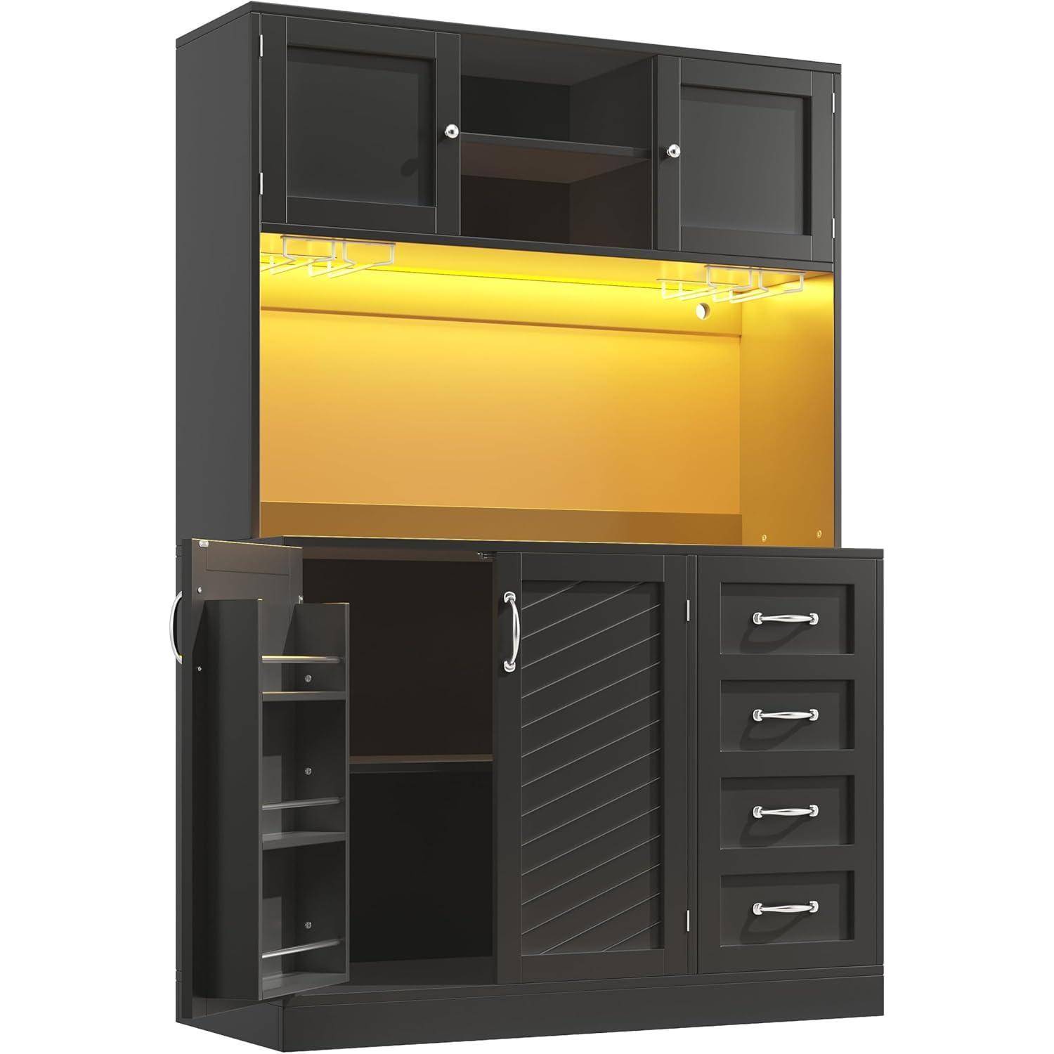 Küchenschrank 120x40x188cm Schwarz mit LED-Lichtleiste