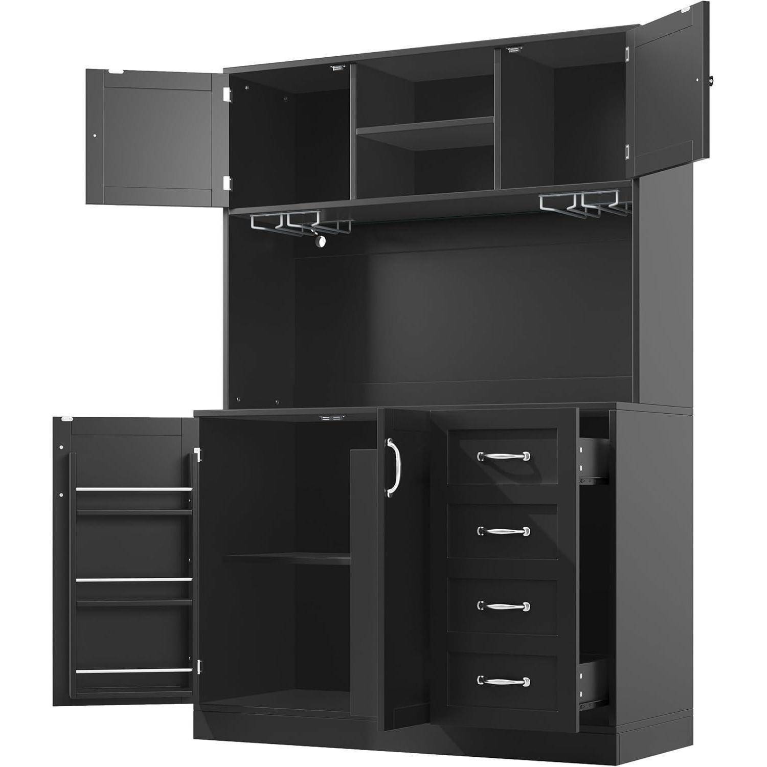 Küchenschrank 120x40x188cm Schwarz mit LED-Lichtleiste