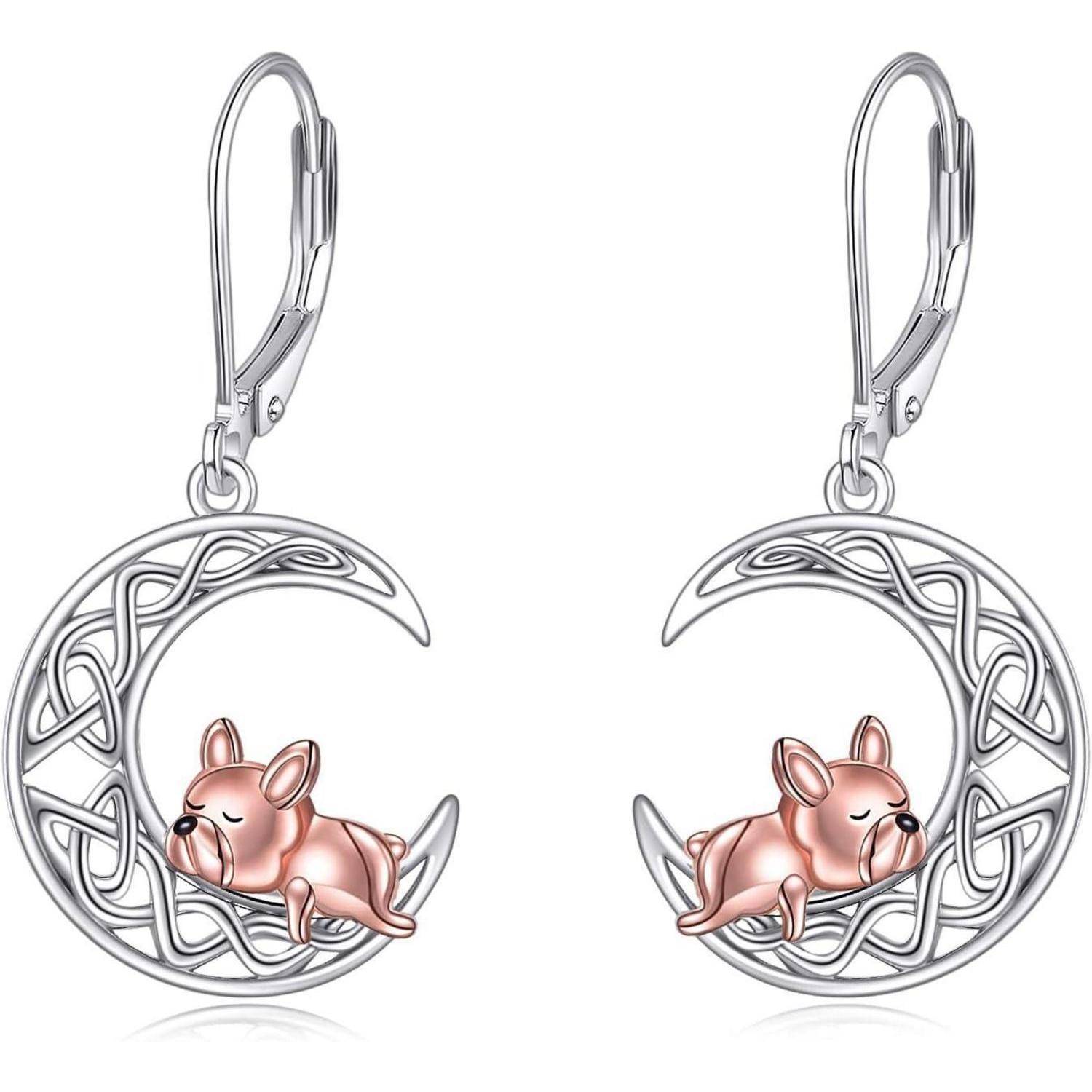 Ohrringe Keltisch Hängend Sterling Silber Französische Bulldogge