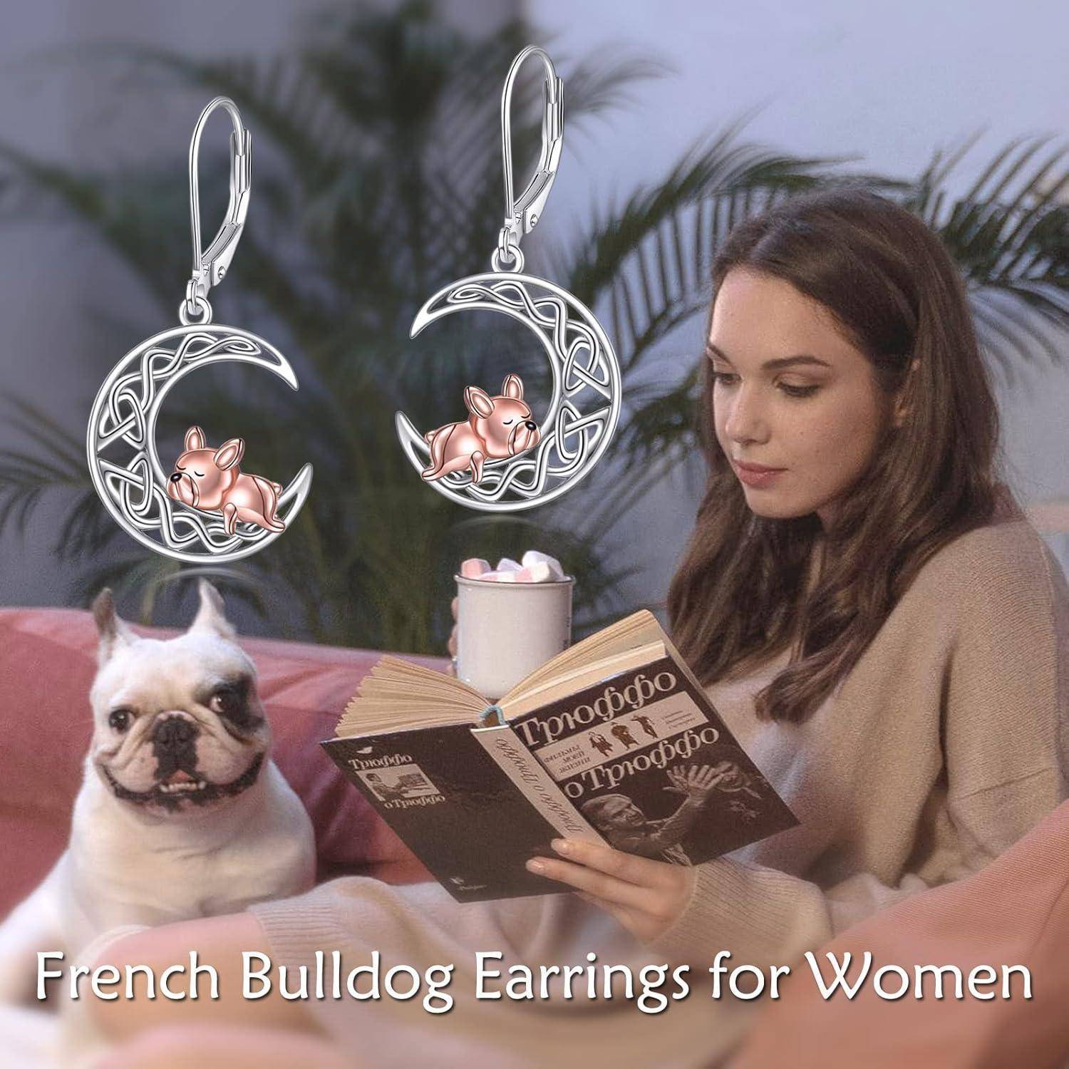 Ohrringe Keltisch Hängend Sterling Silber Französische Bulldogge