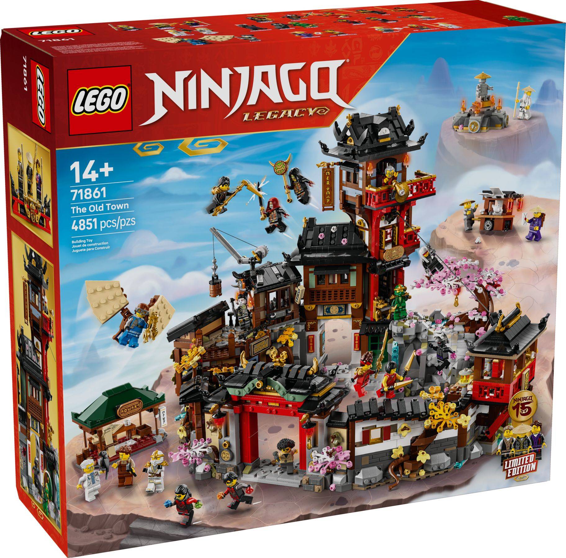 LEGO Ninjago Legacy Die alte Stadt Set-Schachtelkunst, zeigt eine detaillierte Ninja-Dorf-Szene mit Minifiguren, Gebäuden und 4.851 Teilen.