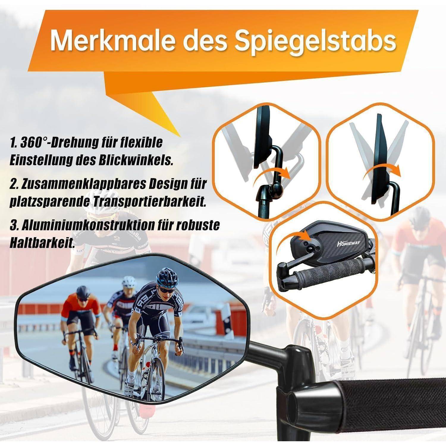 Fahrradspiegel Lenkerendenspiegel Blau Kohlefaser Klappbar 16-21mm