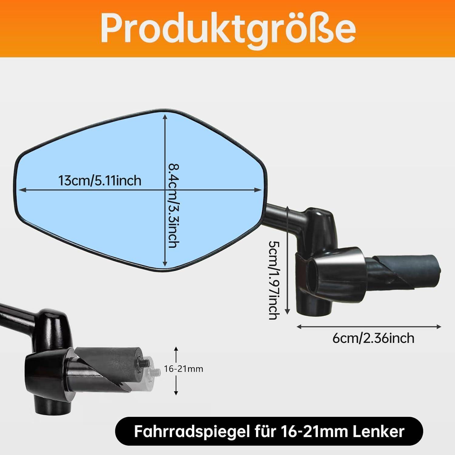 Fahrradspiegel Lenkerendenspiegel Blau Kohlefaser Klappbar 16-21mm
