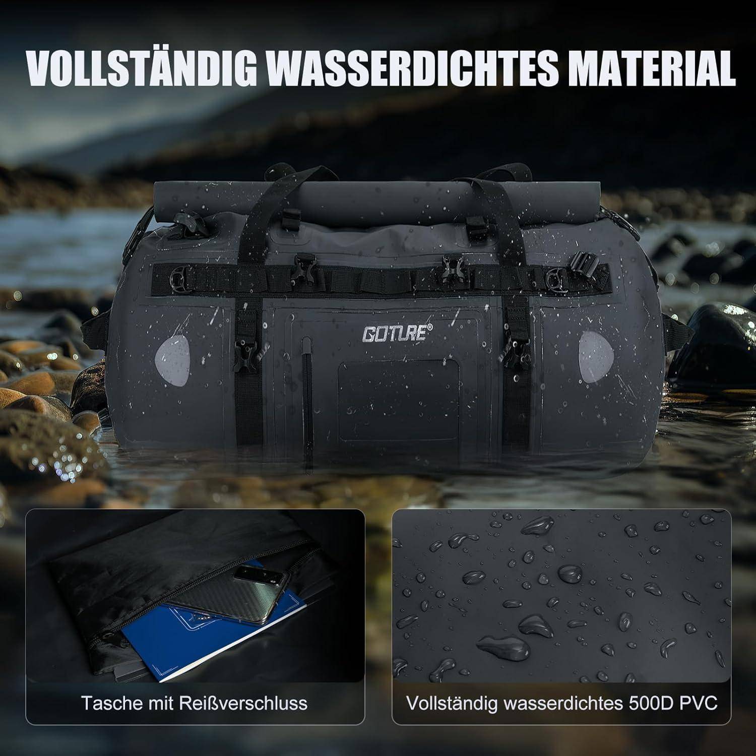 Goture Motorrad-Hecktasche 45L wasserdicht mit Schultergurten Grau