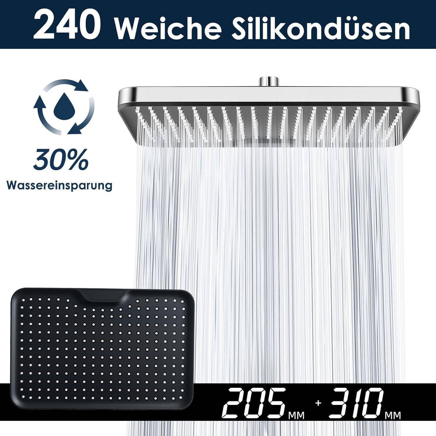 Duschkopf 12 Zoll Quadratisch Chrom/Schwarz mit Anti-Kalk-Düsen