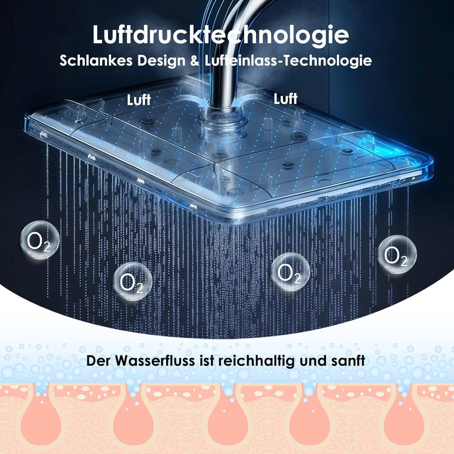 Duschkopf 12 Zoll Quadratisch Chrom/Schwarz mit Anti-Kalk-Düsen