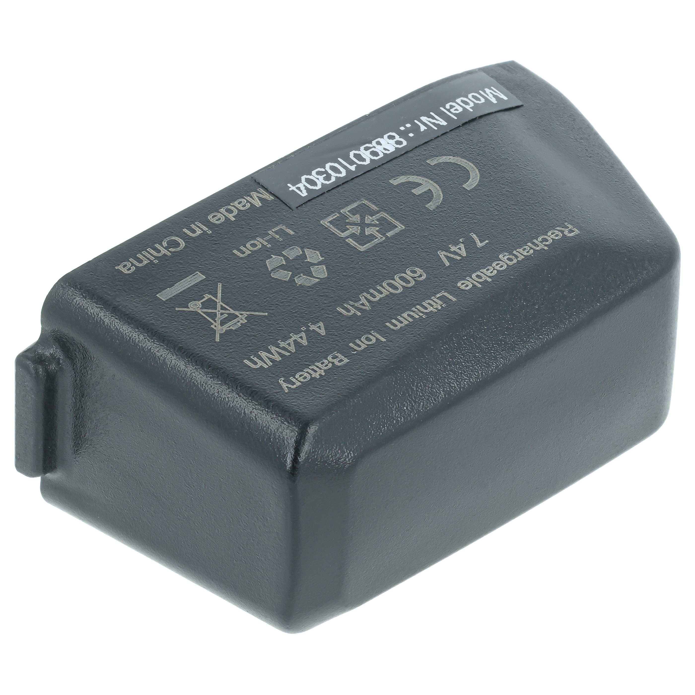Schwarzes rechteckiges wiederaufladbares Lithium-Ionen-Akkupack mit der Bezeichnung „7,4V 600mAh