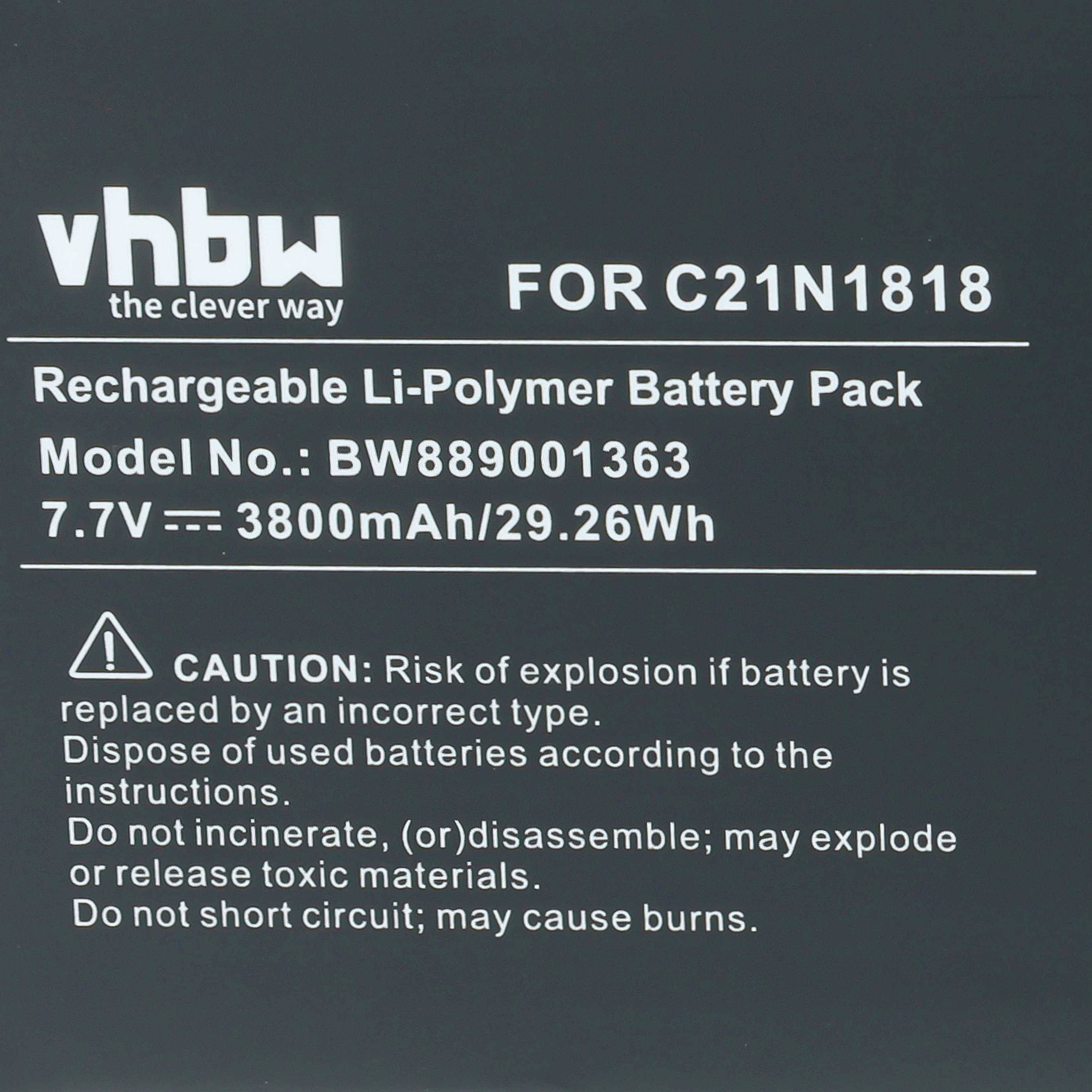 vhbw Akku kompatibel mit Asus X415E, X415EA, X415F, X415D, X415DA, X415EAN | für X415EP, X415 Notebook (3800 mAh, 7,7 V, Li-Polymer)