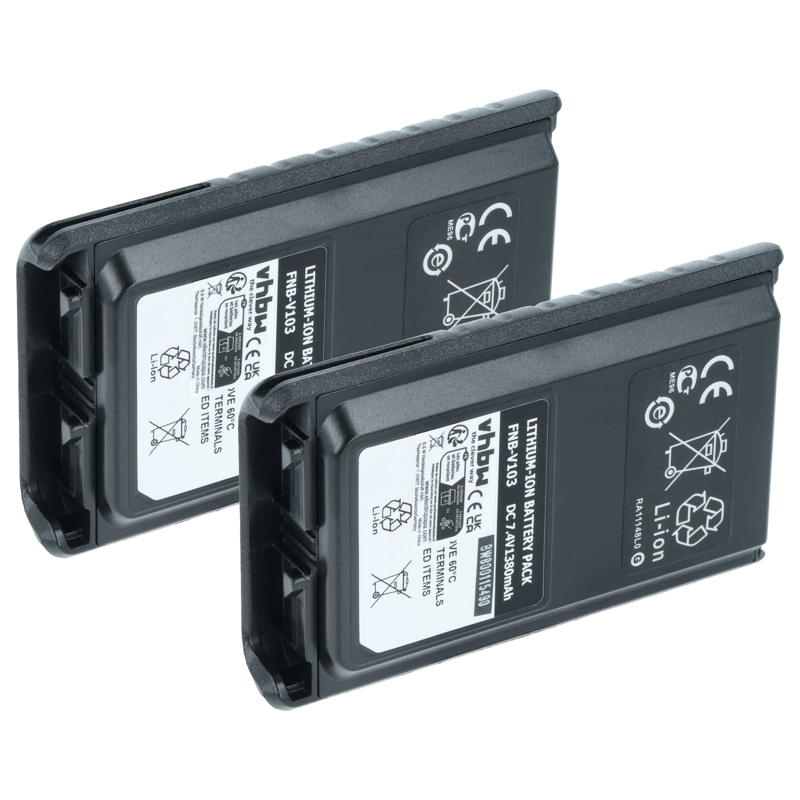 Zwei schwarze Lithium-Ionen-Akkupacks, auf weißem Hintergrund gezeigt, beschriftet mit „LITHIUM-ION BATTERY PACK
