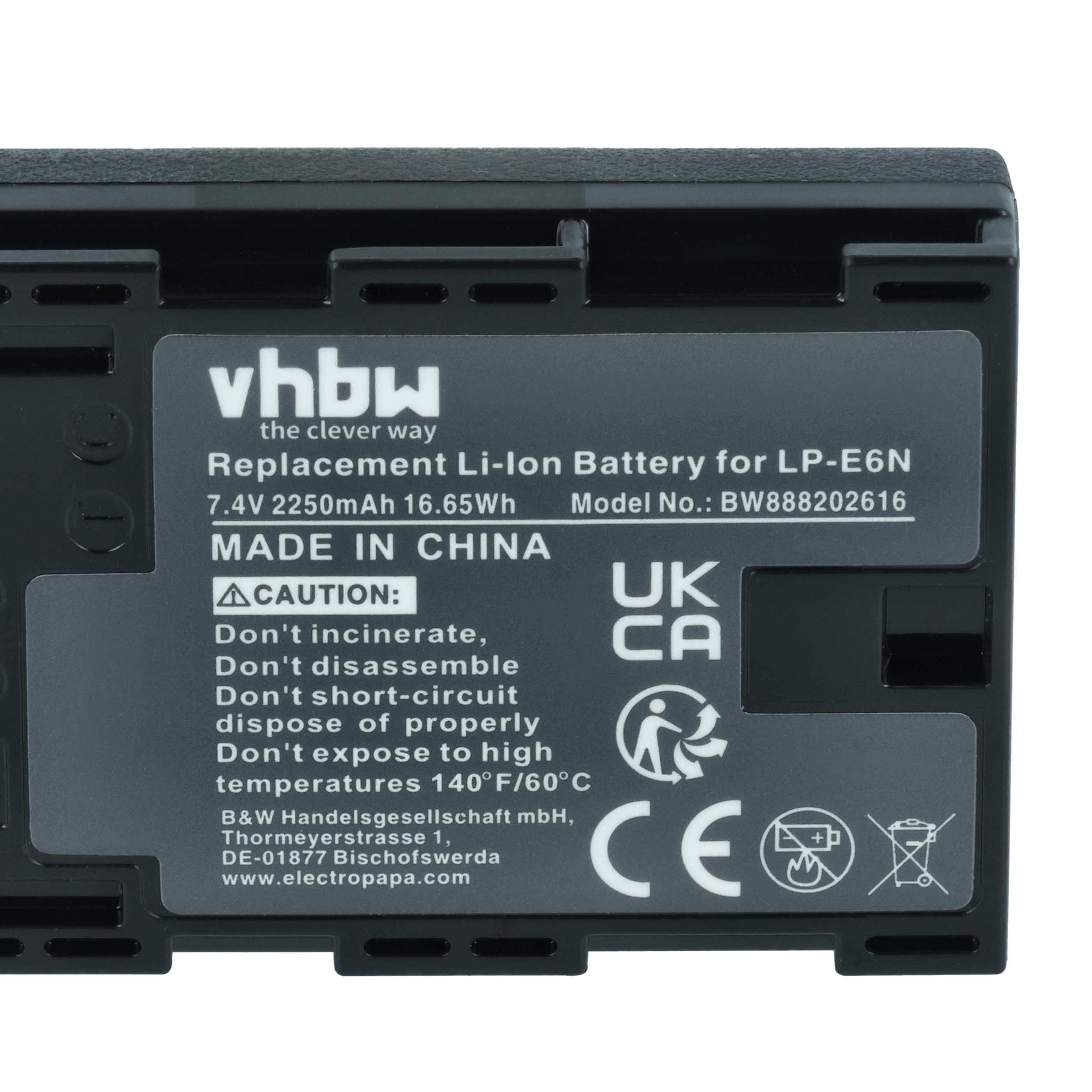 vhbw 2x Akku kompatibel mit Canon EOS R6 Mark II, R5 Mark II, R7, Ra | für R6 Mark III, R6 Kamera (2250 mAh, 7,4 V, Li-Ion), Infochip