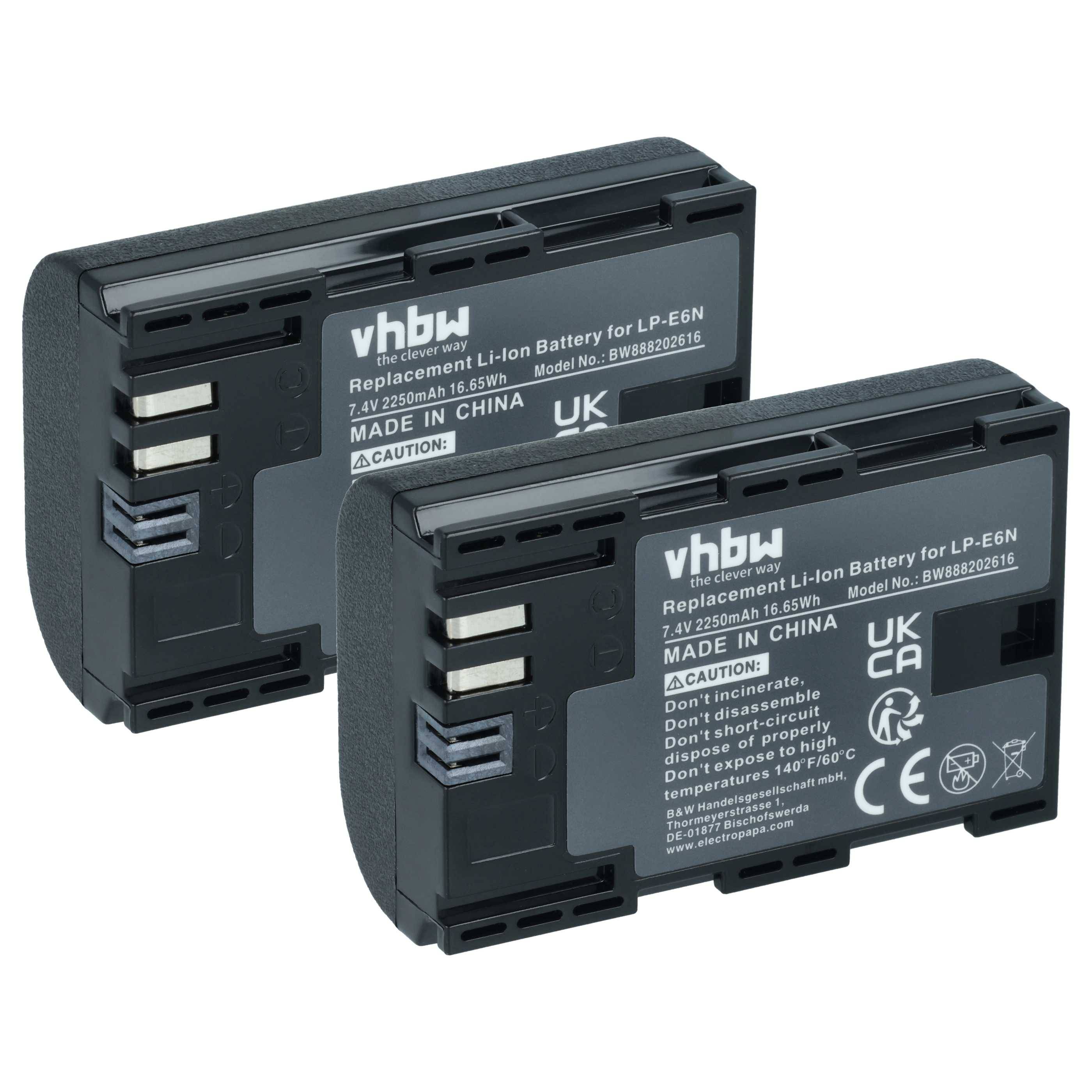vhbw 2x Akku kompatibel mit Canon Batteriegriff BG-E7, BG-9, BG-E6, BG-E13 | für BG-E14 (2250 mAh, 7,4 V, Li-Ion), Infochip