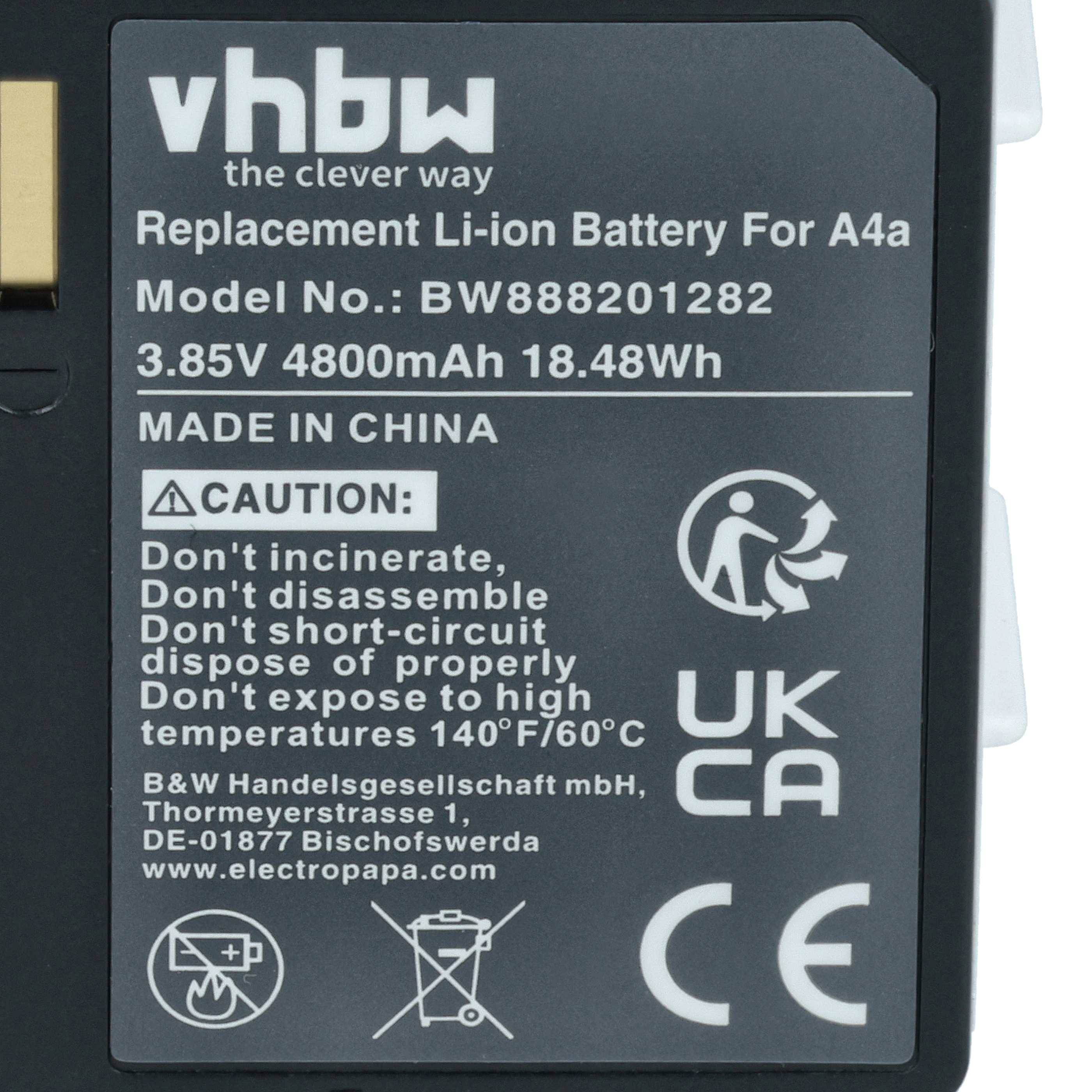 vhbw Akku kompatibel mit Arlo VMA5400 | VMC4040P, VMA5400-10000S Knopfkamera, getarnte Kamera (4800 mAh, 3,85 V, Li-Polymer)