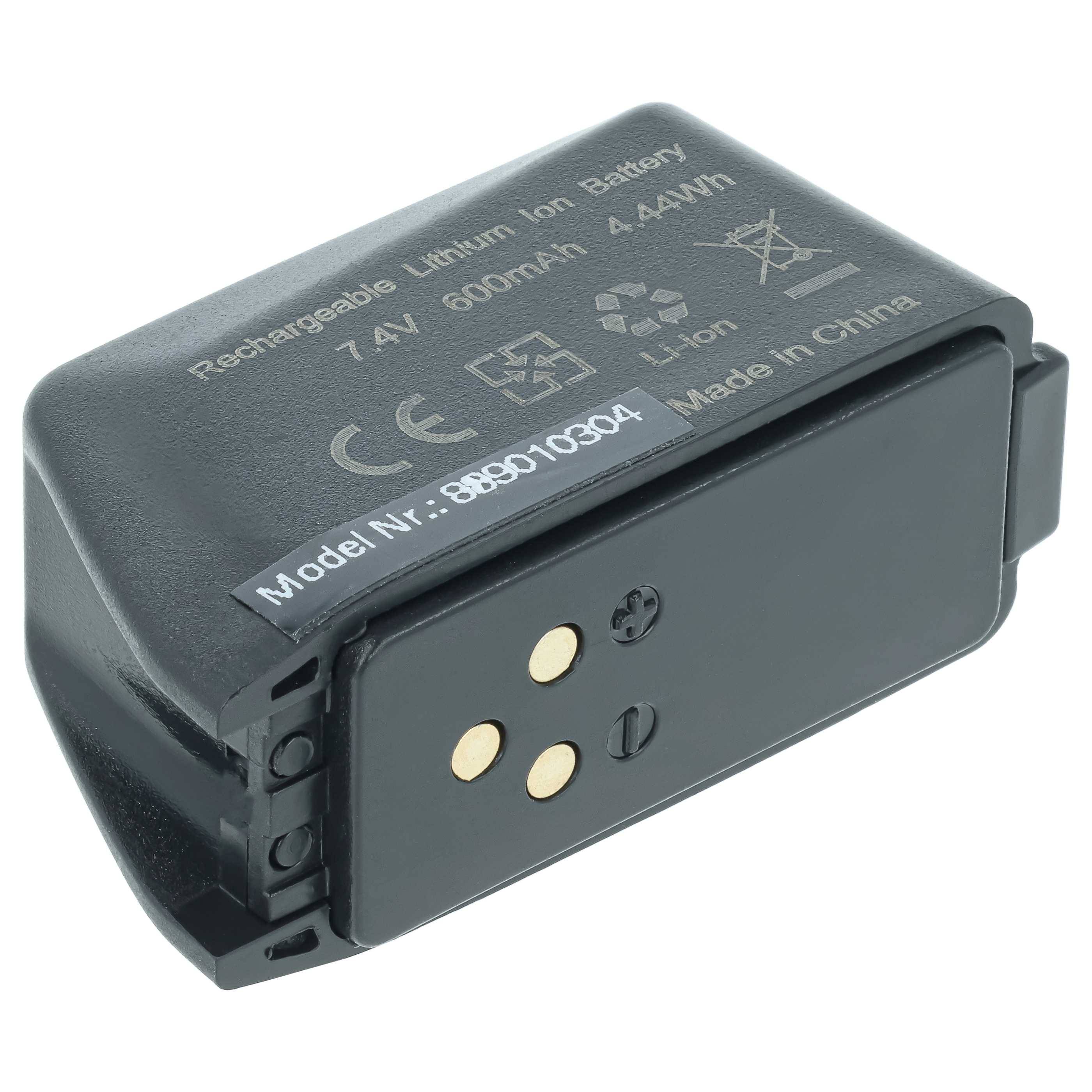 Wiederaufladbarer Lithium-Ionen-Kamerakakku mit der Bezeichnung 7,4V 600mAh 4,4Wh, Modell 868910304, mit drei Kontaktterminals.