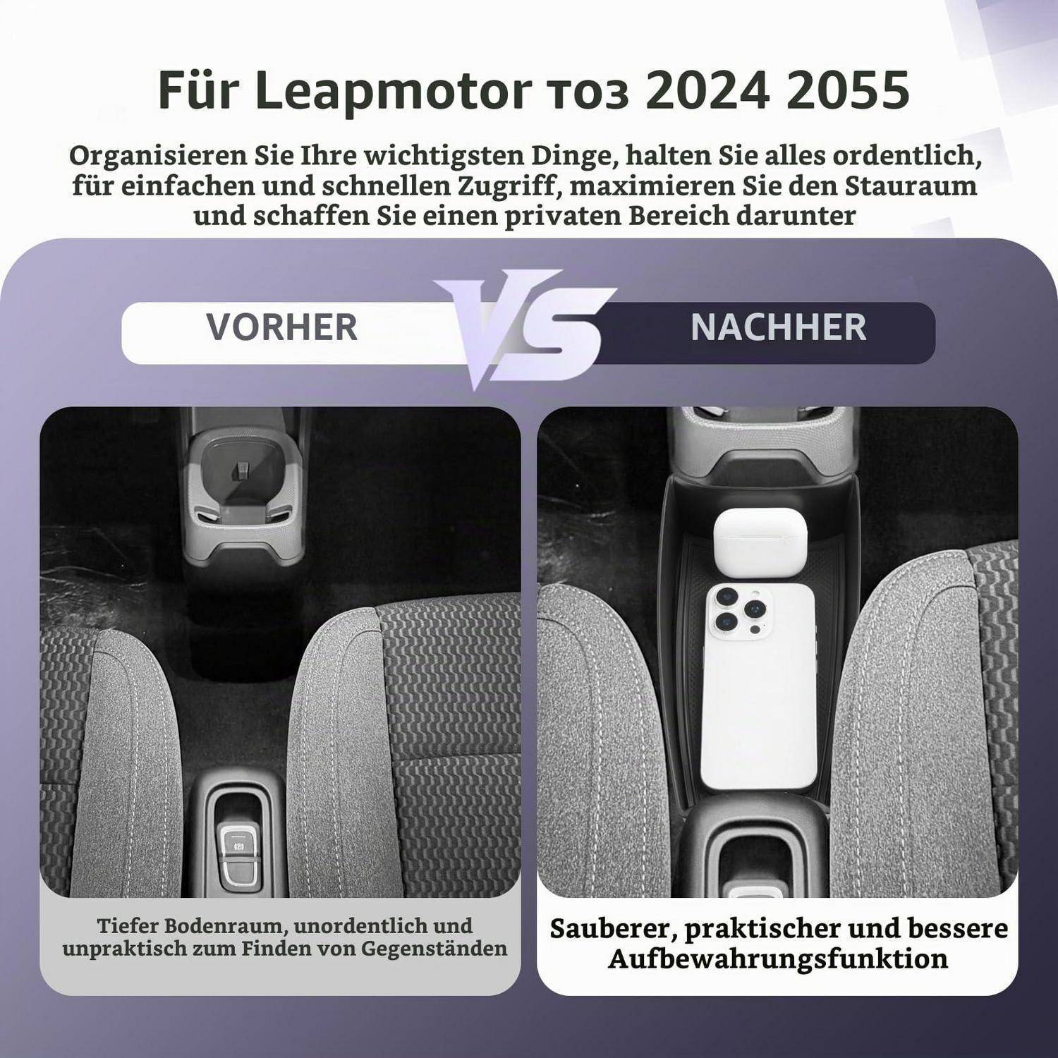 Mittelkonsole Organizer für Leapmotor T03 2024 2025 ABS Schwarz